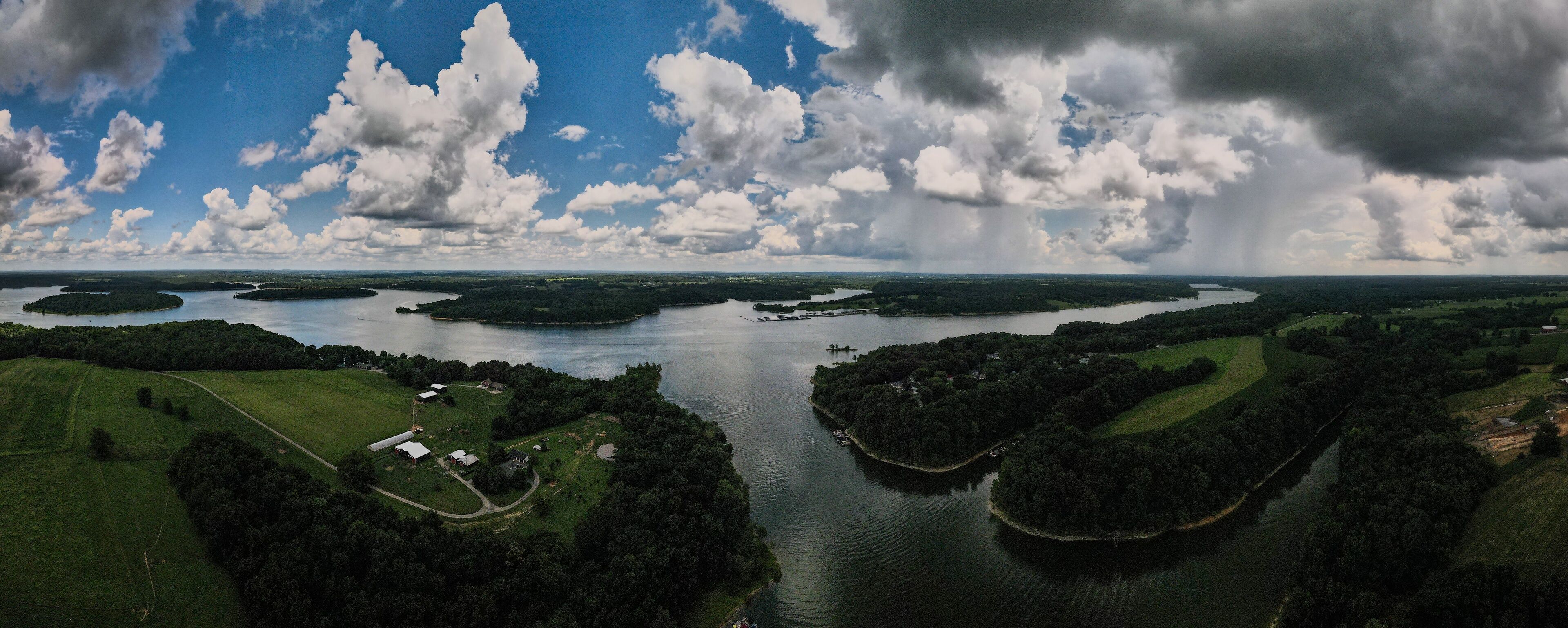 Reflection of dramatic clouds over Barren River lake in Western Kentucky, USA