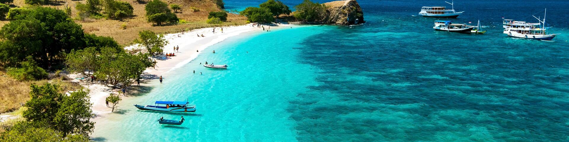 Panoramic view of Pink Beach, Komodo Nation Park, Flores Island, Indonedia.