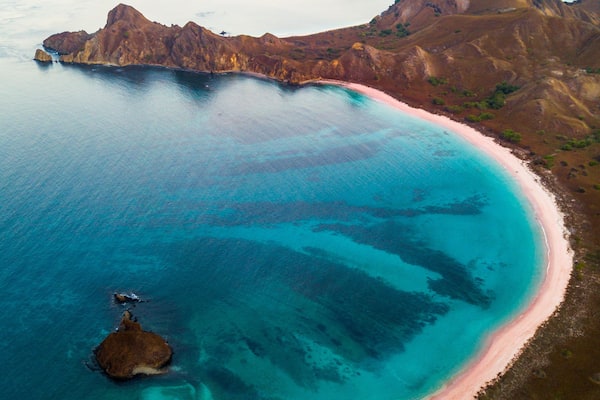Stunning pink beach in Komodo National park, Flores, Indonesia