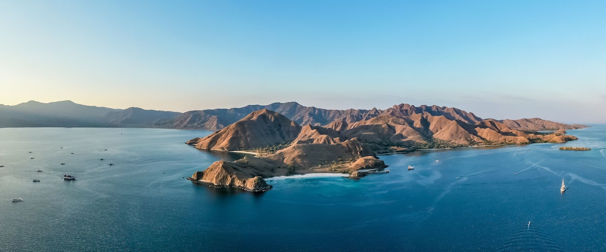 Panorama view of beautiful pink beach at Flores Island, Indonesia.