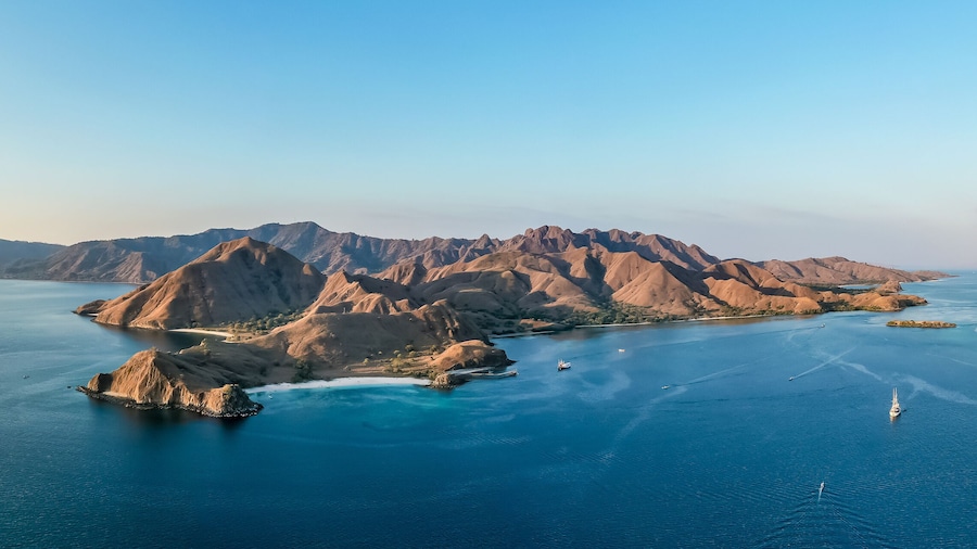 Panorama view of beautiful pink beach at Flores Island, Indonesia.