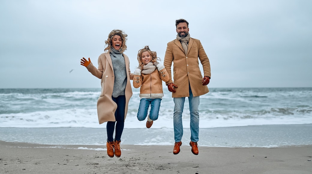 Family on the beach near the sea