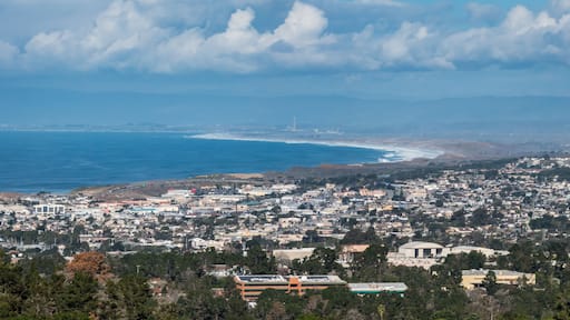 View of Monterey Bay in California, from a nearby hilltop, including cities of Monterey and Seaside.