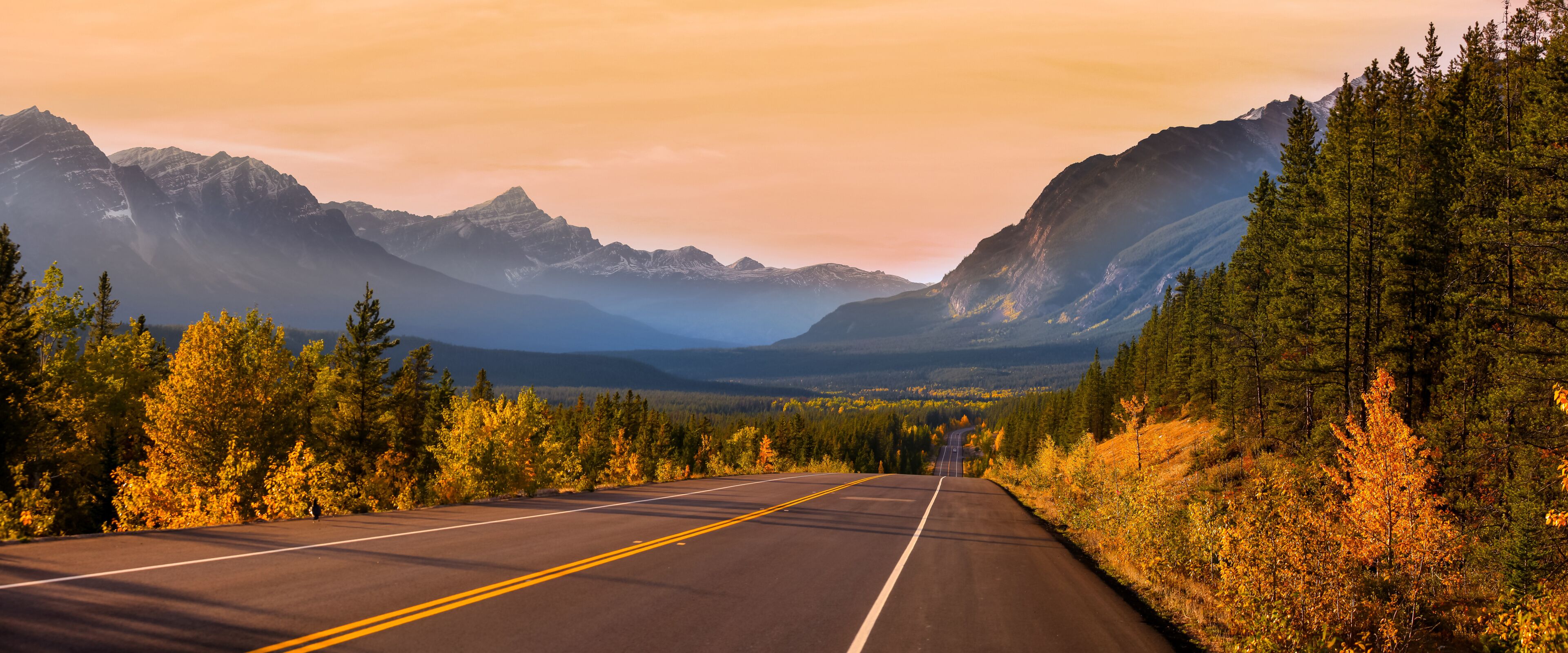 Scenic Icefields parkway in twilight at Jasper national park Canada