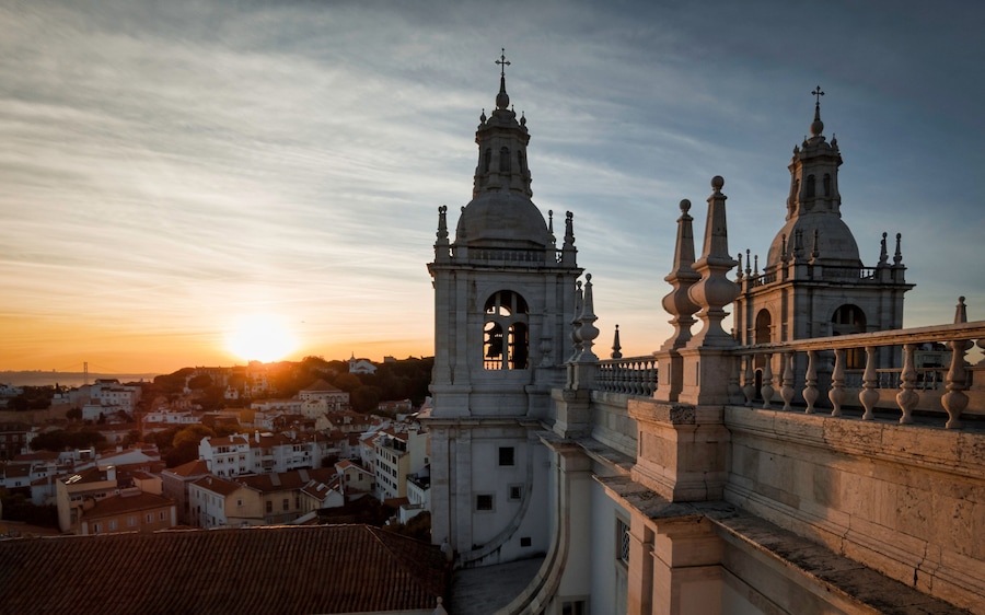 Sao Vicente Monastery Tower at Sunset in Lisbon Portugal