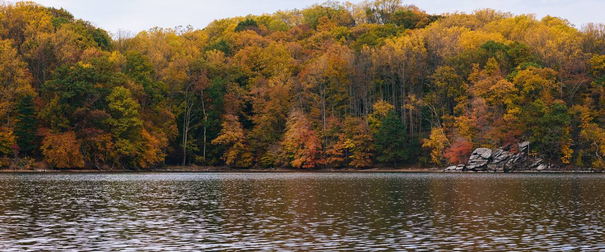 Autumn color at Loch Raven Reservoir, in Cockeysville, Maryland.