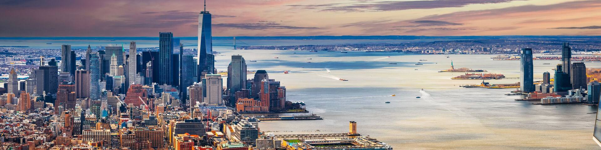 New York City and New Jersey skyline panoramic sunset view