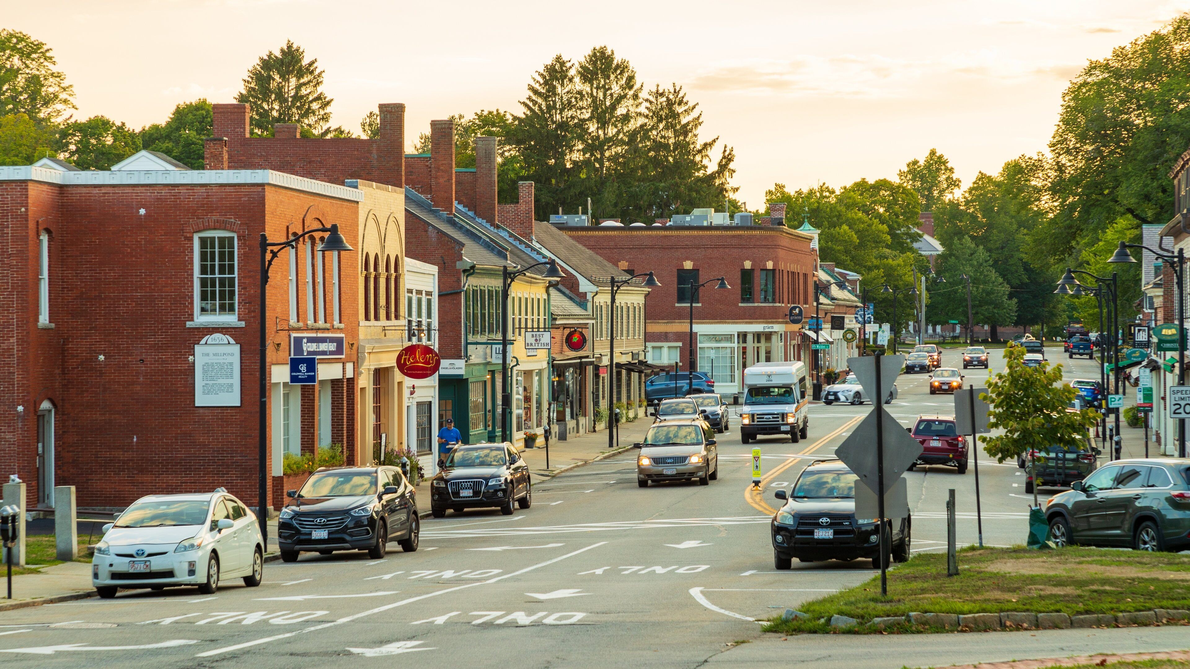 Concord showing a small town or village and a sunset