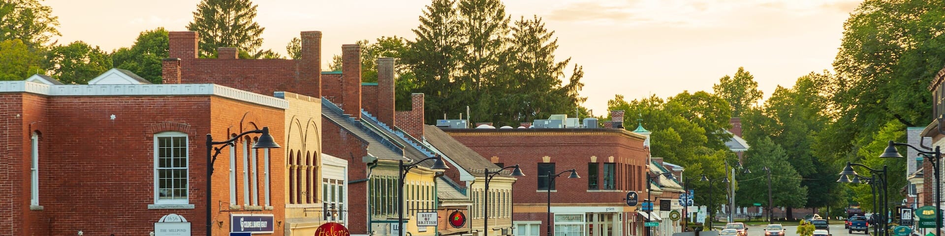 Concord showing a small town or village and a sunset