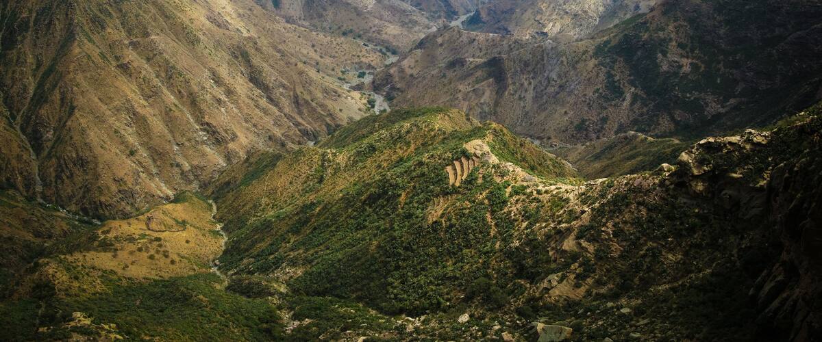 Panorama view to Adi Alauti canyon in Eritrean Highlands, Qohaito, Eritrea