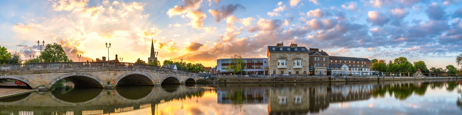 Bedford bridge sunset panorama on the Great Ouse River
