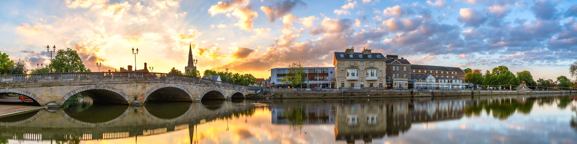 Bedford bridge sunset panorama on the Great Ouse River