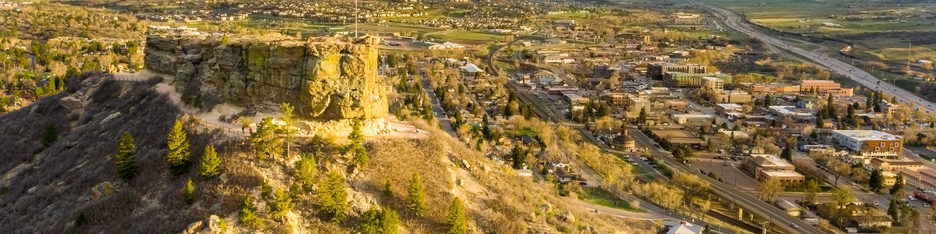Aerial view of main street downtown Castle Rock