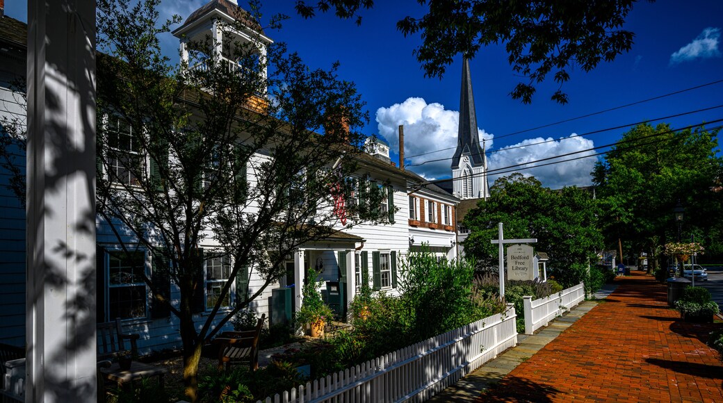Old Post Road in Bedford Village Historic District on a sunny summer day; Bedford, NY, USA