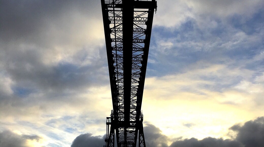 Autumn sunset across the River Tees at Transporter Bridge Middlesbrough