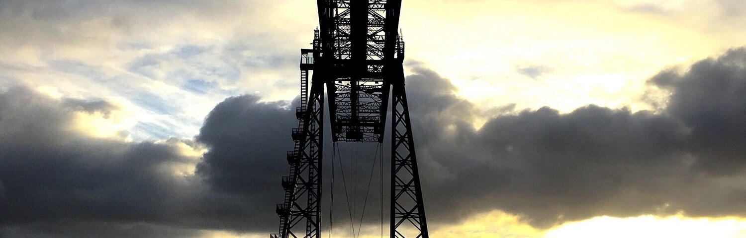 Autumn sunset across the River Tees at Transporter Bridge Middlesbrough