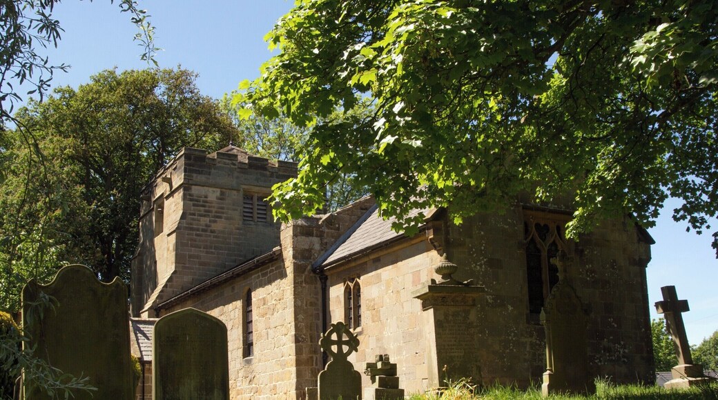Very difficult to photograph this church, St Oswald at Newton under Roseberry - need to try again with a wider angle lens. The Church of England website says "Parts of it date back to Norman times and it features a wonderful Norman archway across the Chancel dating from the 1100's. The chancel was rebuilt in 1827 and the Temple Moor tower added in 1901."
Interior photo to follow!