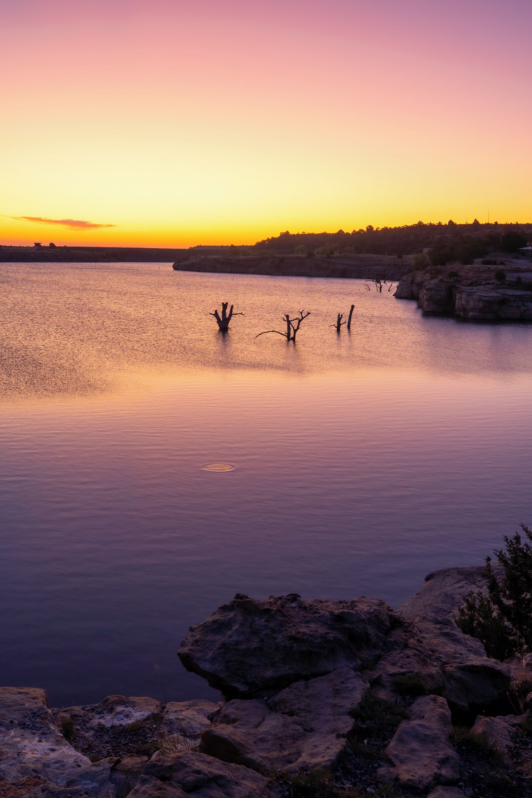 Morning across the lake. I was able to eat an orange at the water edge, watch the fish grab bugs off the surface, and catche the sun coming up. 

If you would like to see a timelapse of the sunrise check out:

https://youtu.be/jet8hF6DbT0