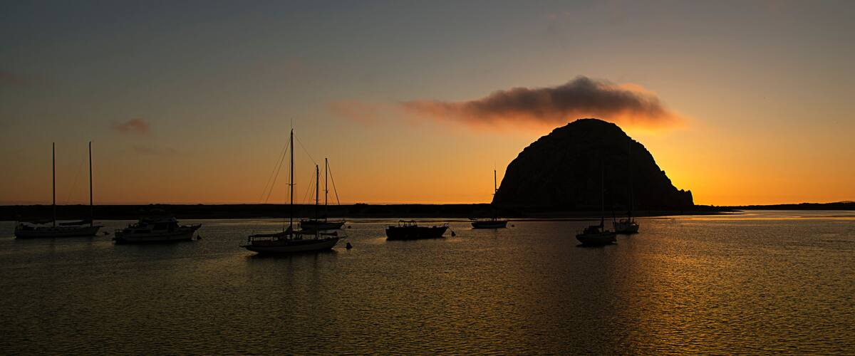 Color Image of multiple Sailboats at Sunset in Morro Bay CA