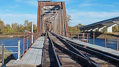 The beautiful Through Truss swing railroad bridge crosses the Missouri River at Atchison, Kansas.