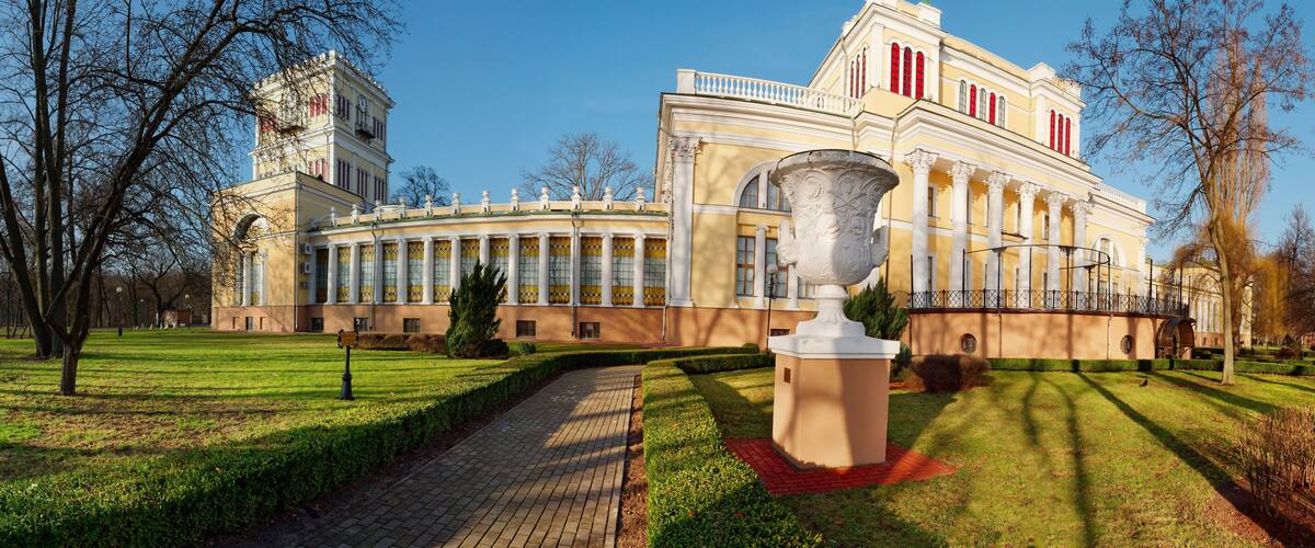 Gomel, Belarus - January 5, 2020: Rumyantsev Palace during the snow.