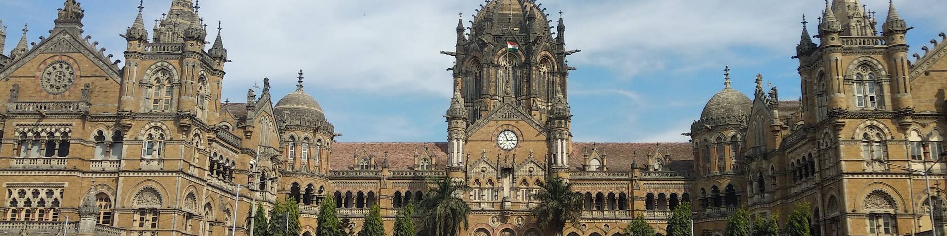 Local train station in historical building in Mumbai
