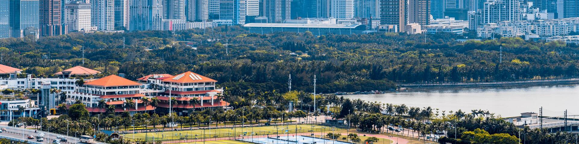 Wanlv Park and Guomao CBD complex in Haikou, Hainan, China
