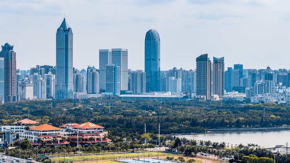 Wanlv Park and Guomao CBD complex in Haikou, Hainan, China