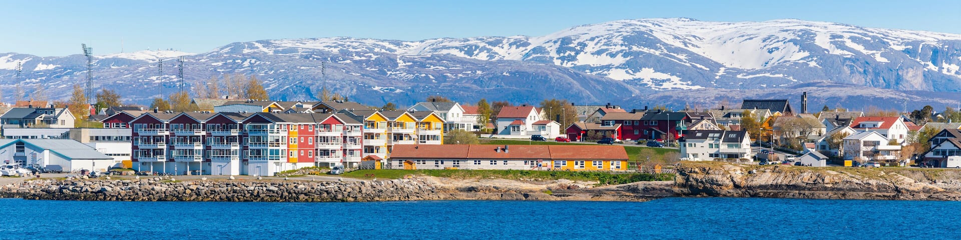 Panorama of Norwegian City Bodo, Mountains With Snow In Background, Norway