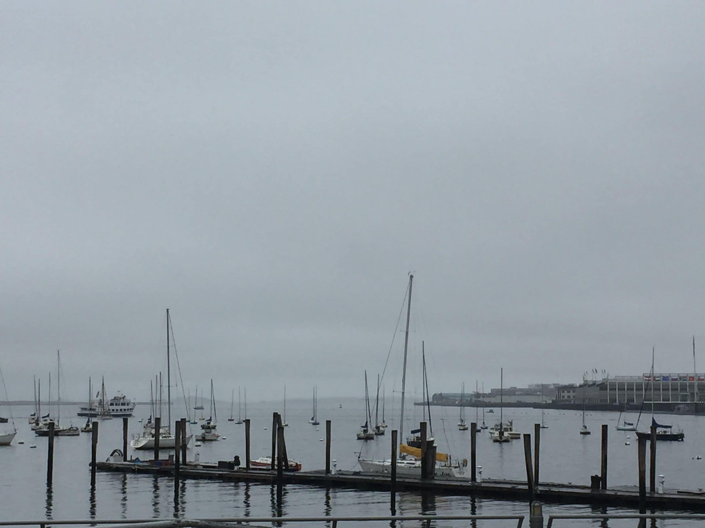 A grey and rainy day at the Boston Harbor. 
