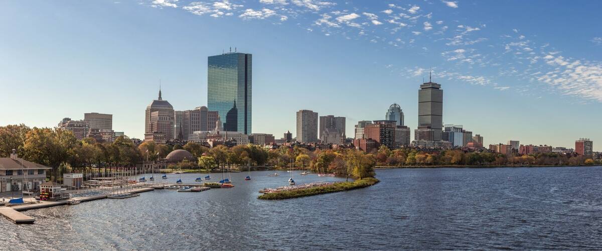 Photo taken of the skyline from the Longfellow Bridge.