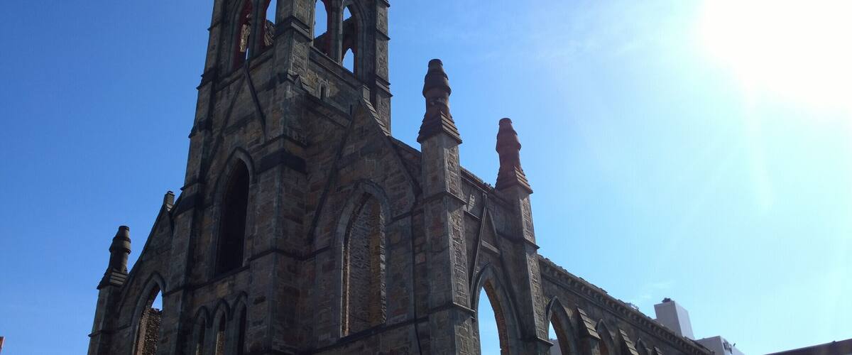 An old church has been hollowed out and is being prepped for renovation.