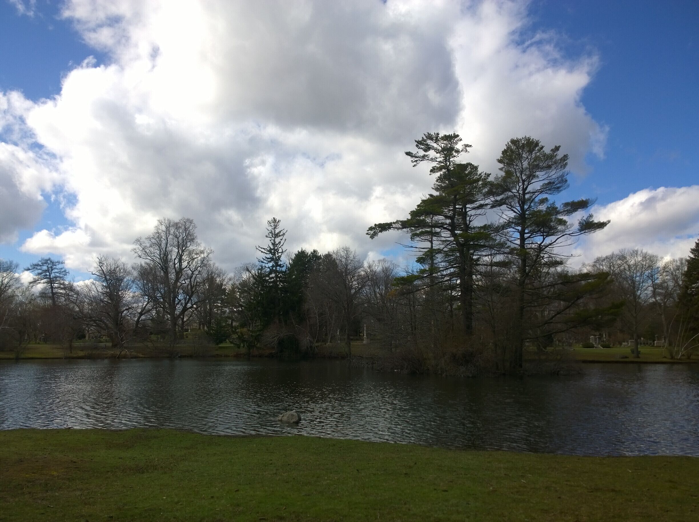 The lake in the center of Forest Hills Cemetery.

Built in 1848, Forest Hills Cemetery is a historic 275-acre cemetery, greenspace, arboretum and sculpture garden located in the Jamaica Plain neighborhood of Boston.