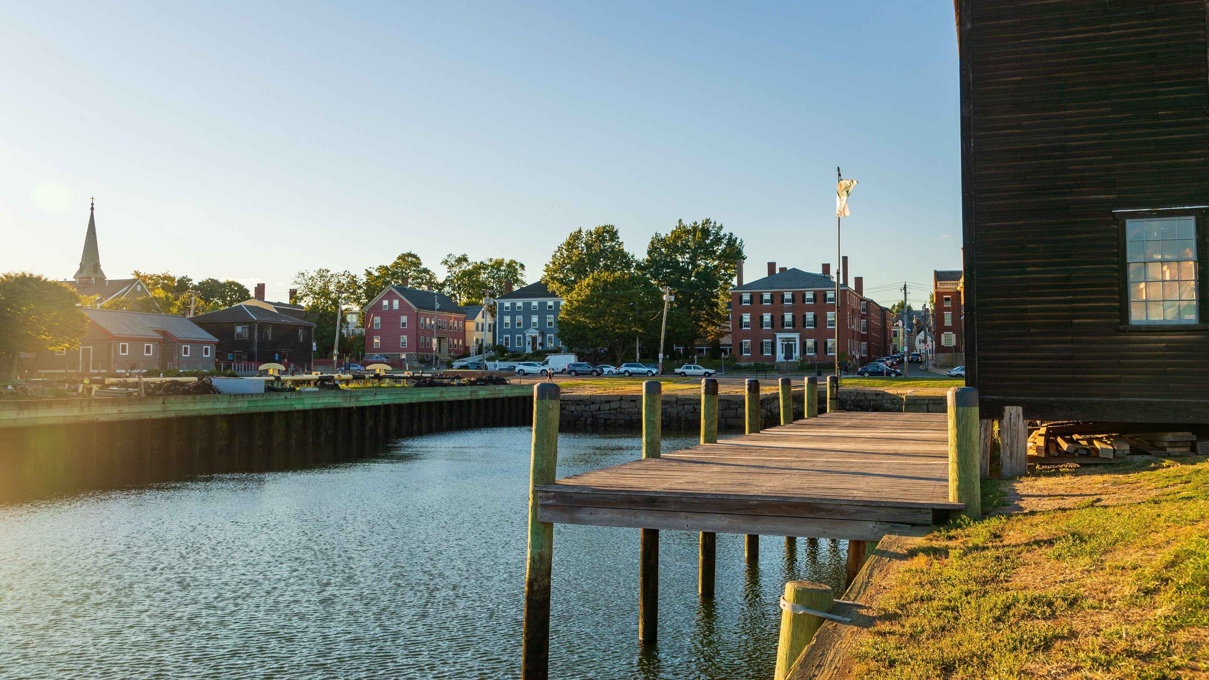 Salem featuring a sunset, a coastal town and a river or creek
