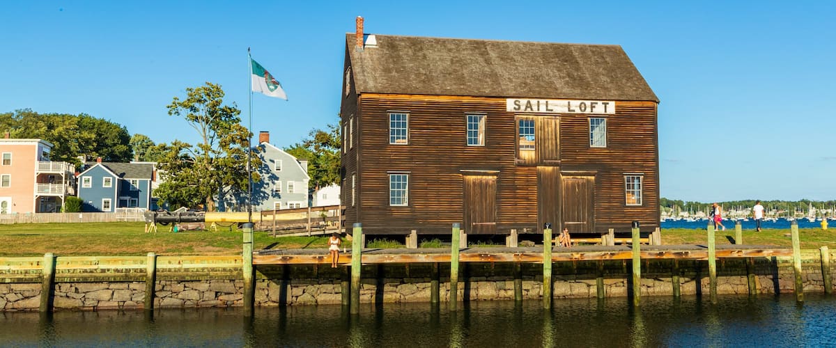 Salem which includes a bay or harbor, heritage elements and signage