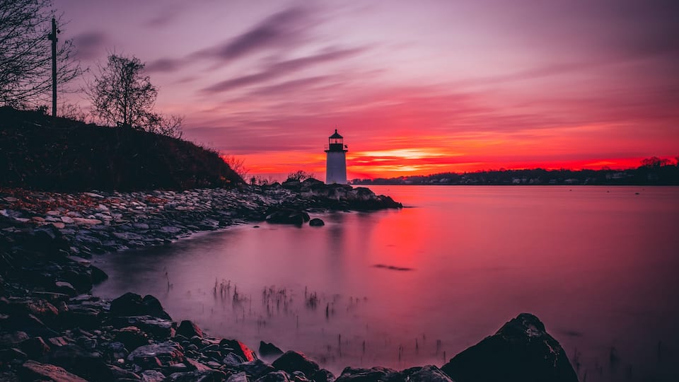 Fort Pickering (Winter Island) Lighthouse at sunrise Located in Salem, Massachusetts