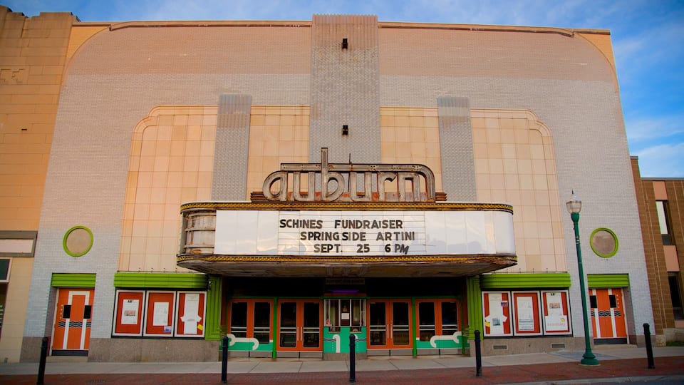 A theater with a marquee advertising a fundraiser.