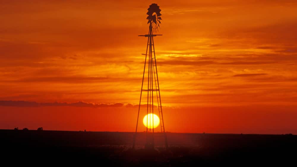 Windmill at sunset in Forgan, OK