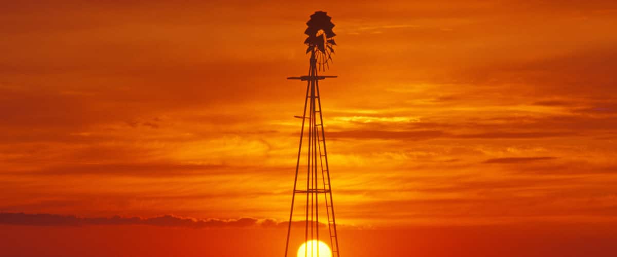 Windmill at sunset in Forgan, OK