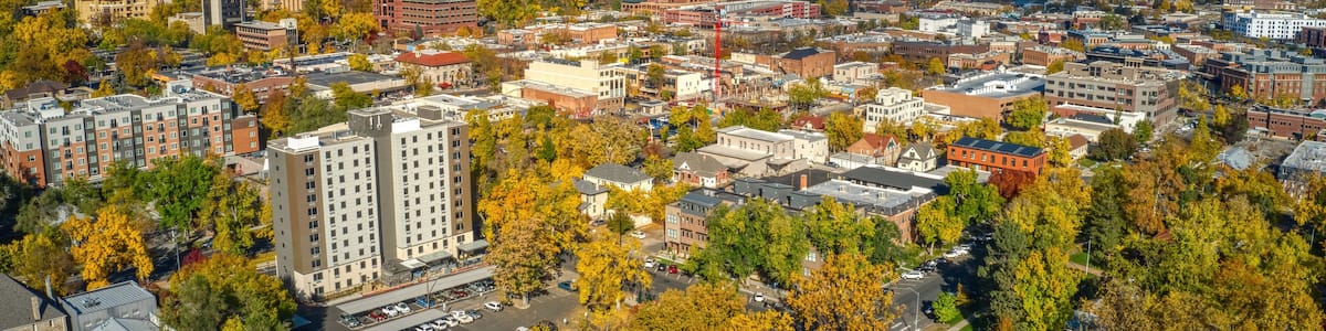 Aerial View of Downtown Fort Collins, Colorado in Autumn