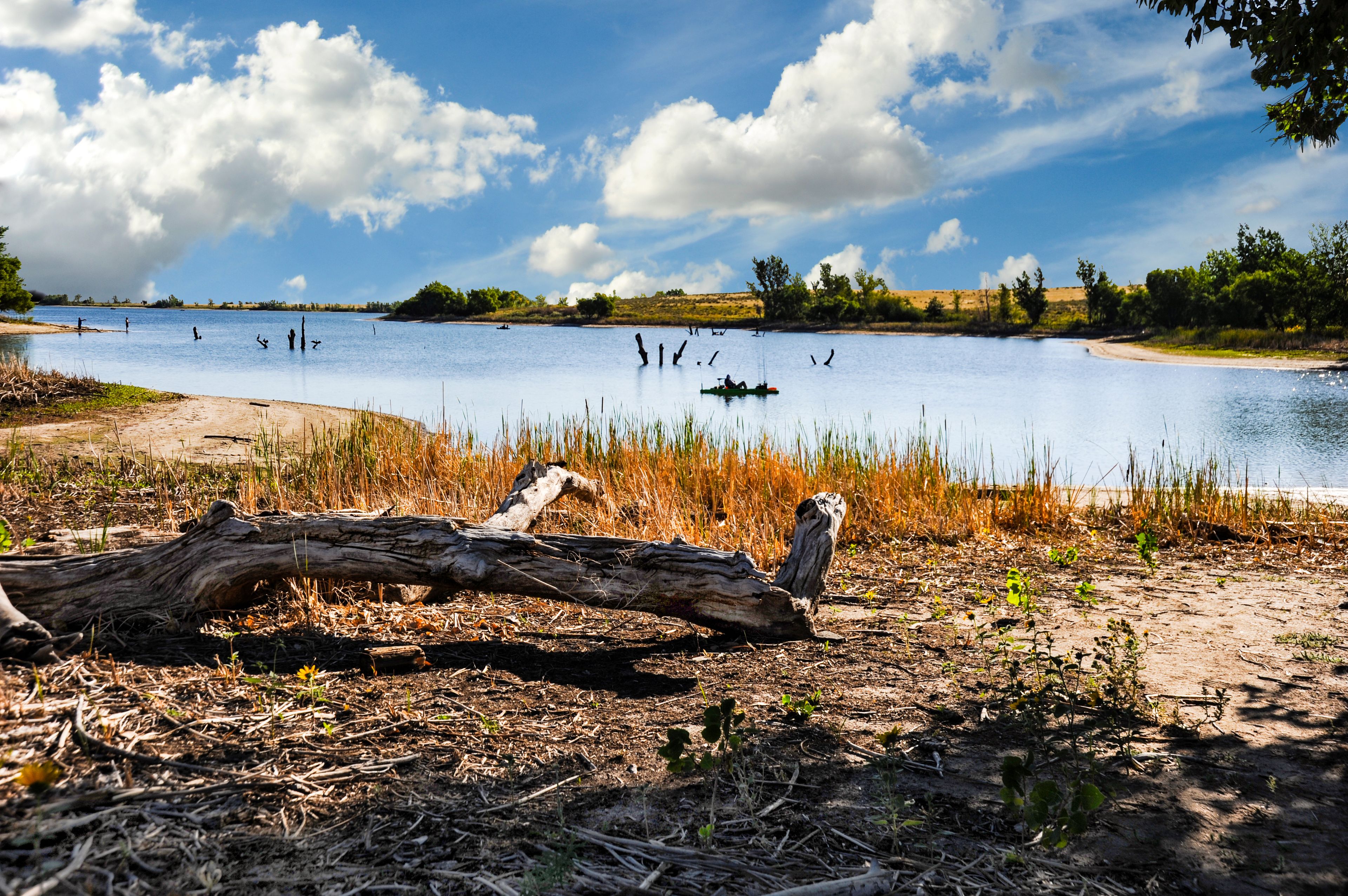 Fishing and relaxing on Aurora Reservoir Lake in Aurora, Colorado. 
