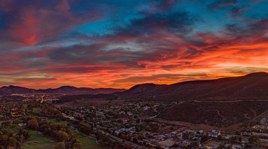 San Marcos sunset - North county San Diego, California, USA aerial panoramic
