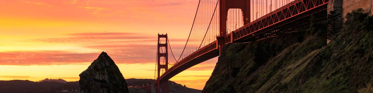 The Sun Rises over the Golden Gate Bridge in San Francisco