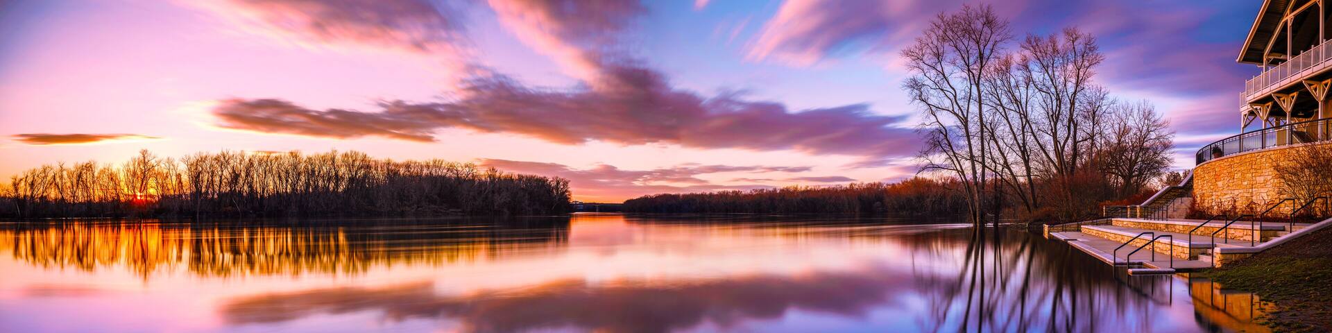 Dramatic Sunset Cloudscape over the Connecticut River, view from Riverfront Park in Glastonbury of the Greater Hartford, Connecticut, USA