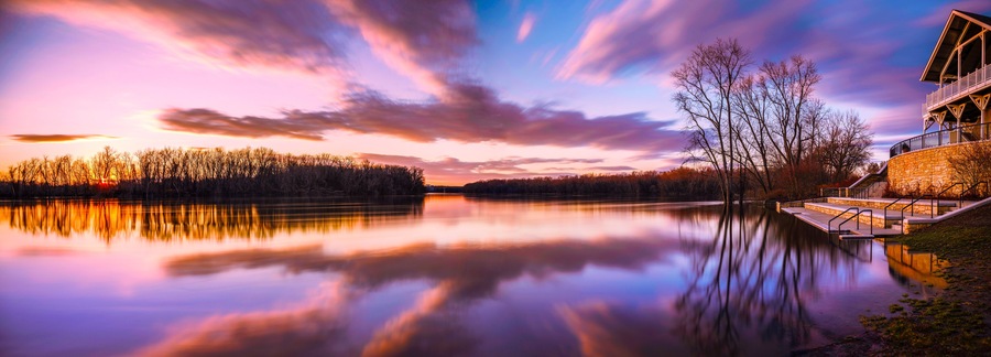 Dramatic Sunset Cloudscape over the Connecticut River, view from Riverfront Park in Glastonbury of the Greater Hartford, Connecticut, USA