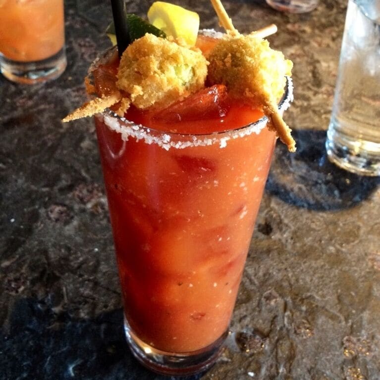Deep fried cheese stuffed olives male this bloody Mary. Great burger, as well.
