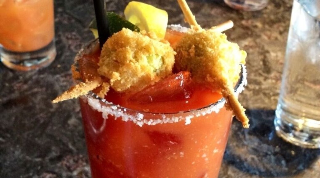 Deep fried cheese stuffed olives male this bloody Mary. Great burger, as well.