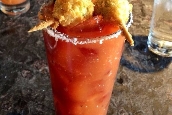 Deep fried cheese stuffed olives male this bloody Mary. Great burger, as well.