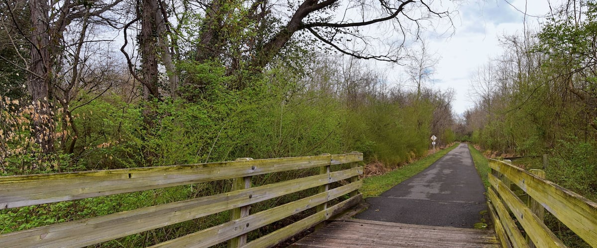Views of Bridges and Pathways along the Shelby Bottoms Greenway and Natural Area Cumberland River frontage trails, bottomland hardwood forests, open fields, wetlands, and streams, Nashville, Tennessee