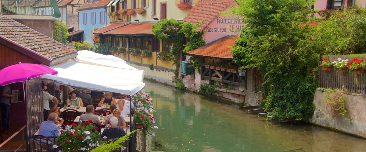 Colmar showing outdoor eating, a river or creek and heritage elements